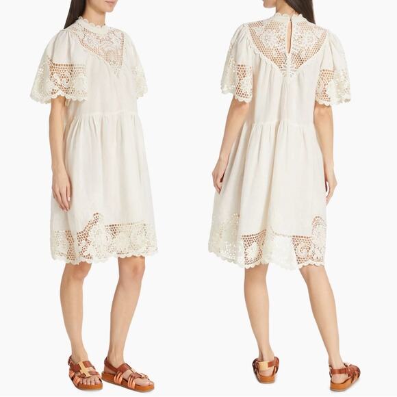 Ulla Johnson Tallulah Linen Blend Lace Crochet Scalloped Minidress Size 4 Ivory - Picture 2 of 6